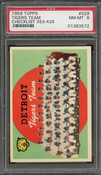 1959 TOPPS 329 TIGERS TEAM PSA NM-MT 8