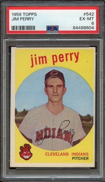 1959 TOPPS 542 JIM PERRY PSA EX-MT 6