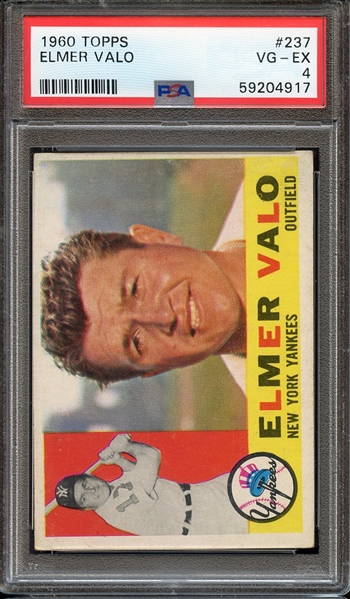 1960 TOPPS 237 ELMER VALO PSA VG-EX 4