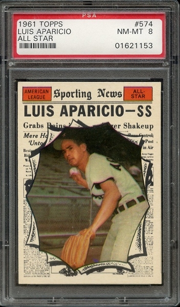 1961 TOPPS 574 ALL STAR LUIS APARICIO PSA NM-MT 8