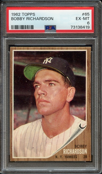 1962 TOPPS 65 BOBBY RICHARDSON PSA EX-MT 6