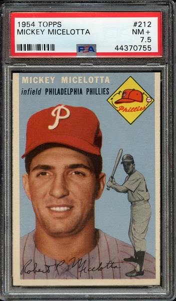 1954 TOPPS 212 MICKEY MICELOTTA PSA NM+ 7.5