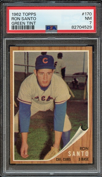 1962 TOPPS 170 GREEN TINT RON SANTO PSA NM 7