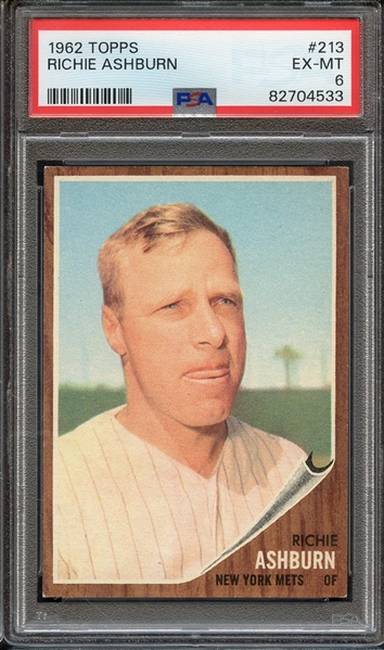 1962 TOPPS 213 RICHIE ASHBURN PSA EX-MT 6