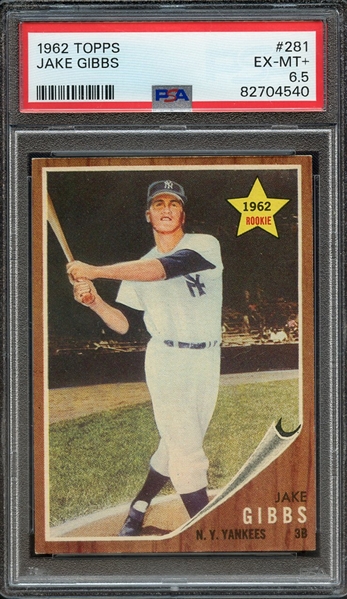 1962 TOPPS 281 JAKE GIBBS PSA EX-MT+ 6.5