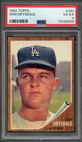 1962 TOPPS 340 DON DRYSDALE PSA VG-EX 4