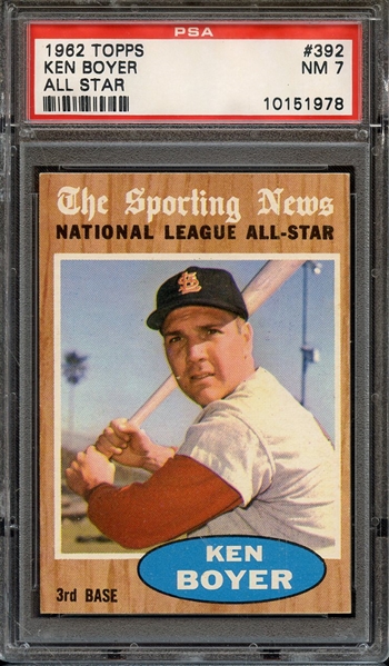 1962 TOPPS 392 ALL STAR KEN BOYER PSA NM 7