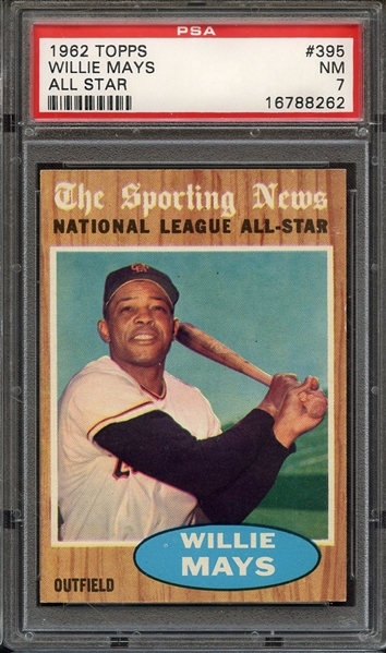 1962 TOPPS 395 ALL STAR WILLIE MAYS PSA NM 7