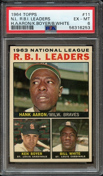 1964 TOPPS 11 H.AARON/K.BOYER/B.WHITE N.L. R.B.I. LEADERS PSA EX-MT 6