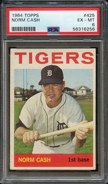 1964 TOPPS 425 NORM CASH PSA EX-MT 6