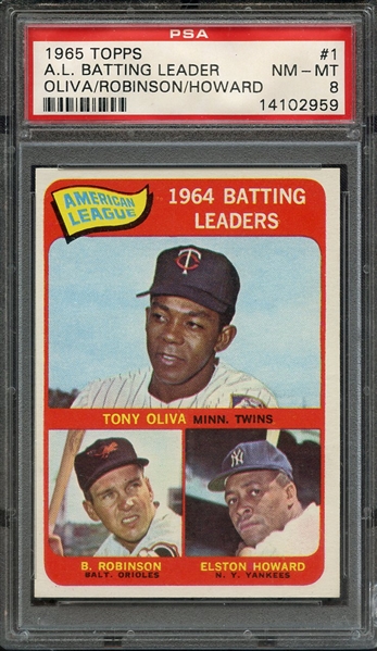 1965 TOPPS 1 OLIVA/ROBINSON/HOWARD A.L. BATTING LEADER PSA NM-MT 8