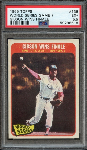 1965 TOPPS 138 GIBSON WINS FINALE WORLD SERIES GAME 7 PSA EX+ 5.5