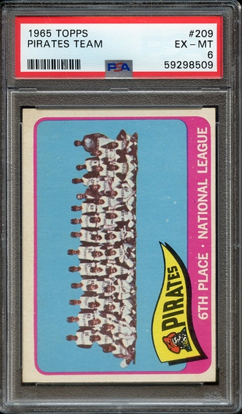 1965 TOPPS 209 PIRATES TEAM PSA EX-MT 6