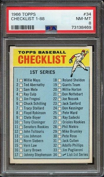 1966 TOPPS 34 CHECKLIST 1-88 PSA NM-MT 8