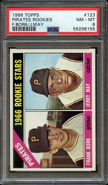 1966 TOPPS 123 F.BORK/J.MAY PIRATES ROOKIES PSA NM-MT 8