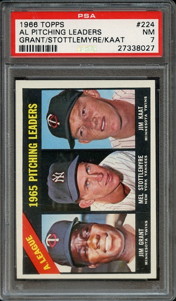 1966 TOPPS 224 GRANT/STOTTLEMYRE/KAAT AL PITCHING LEADERS PSA NM 7