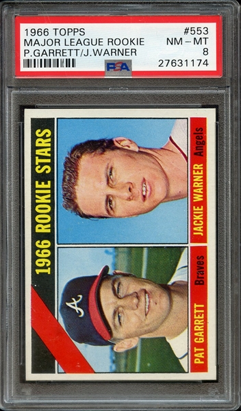 1966 TOPPS 553 P.GARRETT/J.WARNER MAJOR LEAGUE ROOKIE PSA NM-MT 8