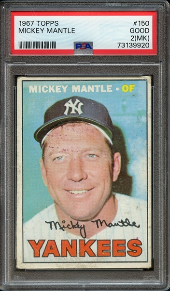 1967 TOPPS 150 MICKEY MANTLE PSA GOOD 2 (MK)