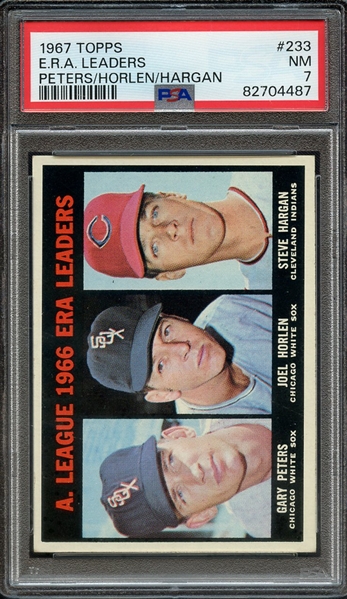 1967 TOPPS 233 PETERS/HORLEN/HARGAN E.R.A. LEADERS PSA NM 7