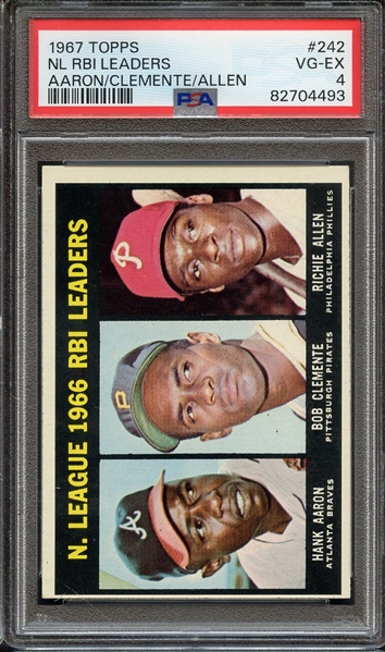 1967 TOPPS 242 AARON/CLEMENTE/ALLEN NL RBI LEADERS PSA VG-EX 4