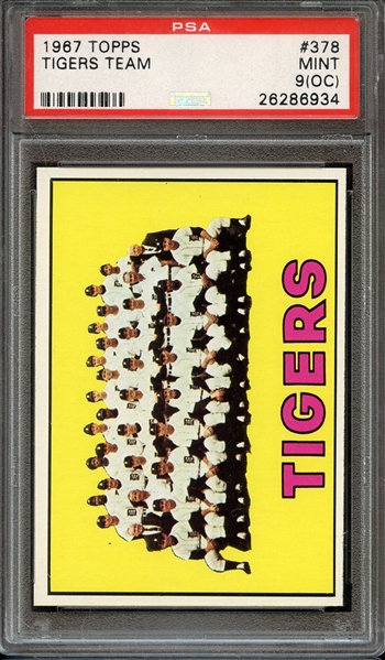 1967 TOPPS 378 TIGERS TEAM PSA MINT 9 (OC)