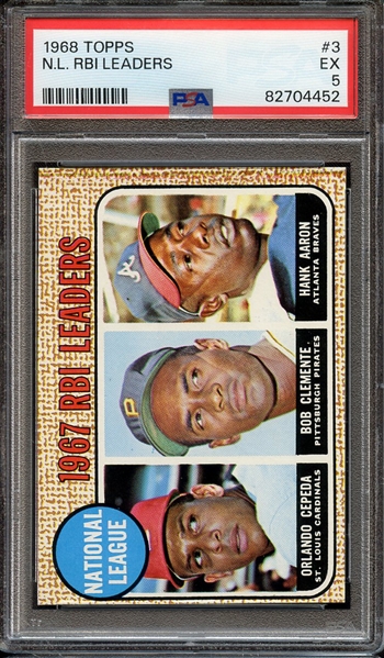 1968 TOPPS 3 N.L. RBI LEADERS PSA EX 5