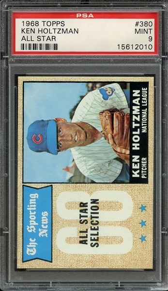 1968 TOPPS 380 ALL STAR KEN HOLTZMAN PSA MINT 9