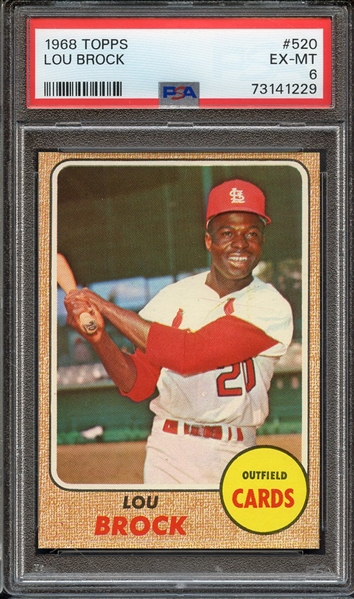 1968 TOPPS 520 LOU BROCK PSA EX-MT 6