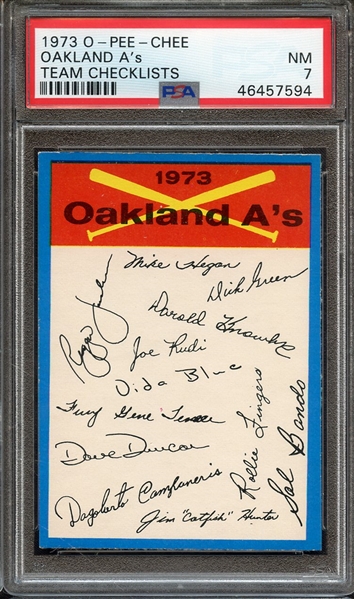 1973 O-PEE-CHEE TEAM CHECKLISTS TEAM CHECKLISTS OAKLAND A's PSA NM 7