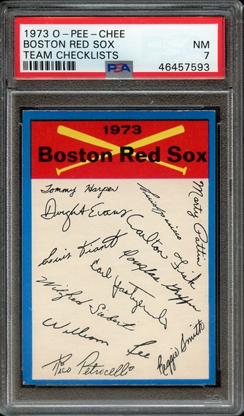 1973 O-PEE-CHEE TEAM CHECKLISTS TEAM CHECKLISTS BOSTON RED SOX PSA NM 7