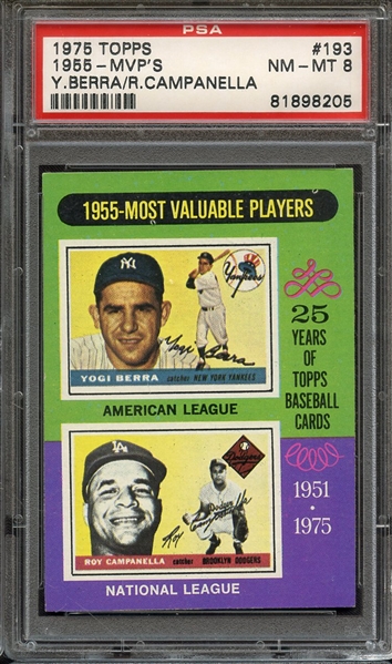 1975 TOPPS 193 Y.BERRA/R.CAMPANELLA 1955-MVP'S PSA NM-MT 8