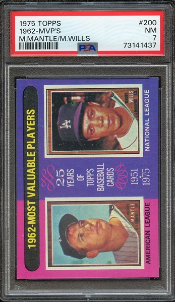 1975 TOPPS 200 M.MANTLE/M.WILLS 1962-MVP'S PSA NM 7