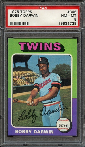 1975 TOPPS 346 BOBBY DARWIN PSA NM-MT 8