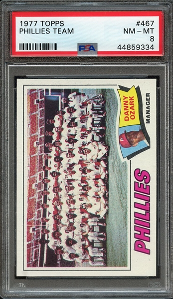 1977 TOPPS 467 PHILLIES TEAM PSA NM-MT 8