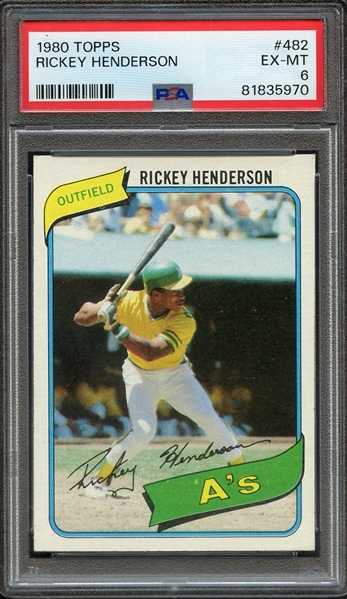 1980 TOPPS 482 RICKEY HENDERSON PSA EX-MT 6