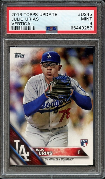 2016 TOPPS UPDATE US45 VERTICAL JULIO URIAS PSA MINT 9