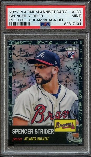 2022 TOPPS CHROME PLATINUM ANNIVERSARY 186 PLT TOILE CREAM/BLACK REF SPENCER STRIDER PSA MINT 9