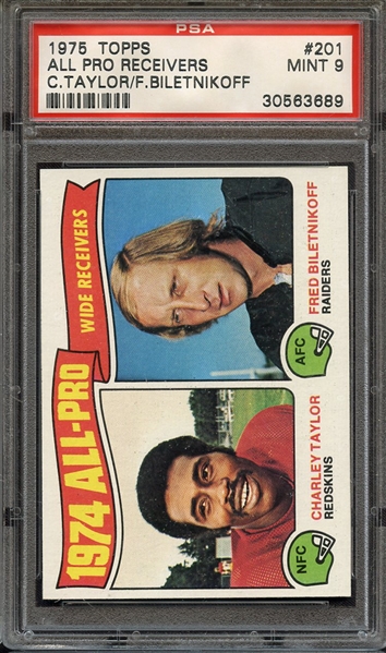 1975 TOPPS 201 C.TAYLOR/F.BILETNIKOFF ALL PRO RECEIVERS PSA MINT 9