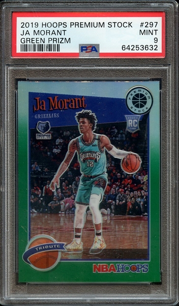 2019 PANINI HOOPS PREMIUM STOCK 297 GREEN PRIZM JA MORANT PSA MINT 9