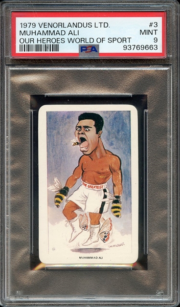 1979 VENORLANDUS LTD. OUR HEROES WORLD OF SPORT 3 OUR HEROES WORLD OF SPORT MUHAMMAD ALI PSA MINT 9