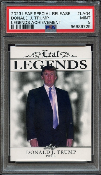 2023 LEAF SPECIAL RELEASE LEGENDS ACHIEVEMENT LA04 DONALD J. TRUMP PSA MINT 9