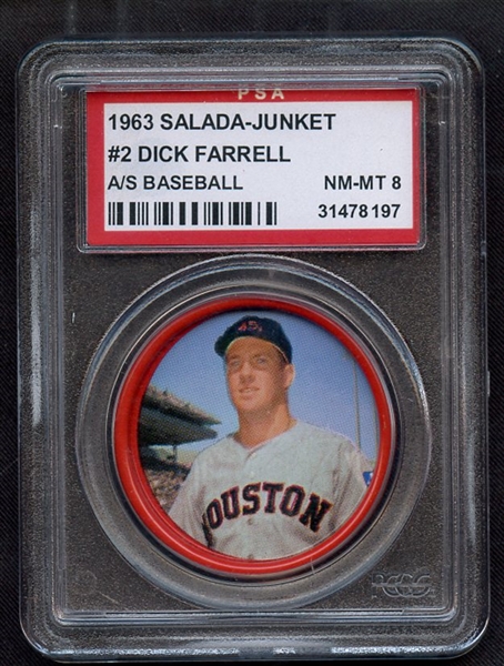 1963 SALADA-JUNKET ALL-STAR BASEBALL 2 A/S BASEBALL DICK FARRELL PSA NM-MT 8