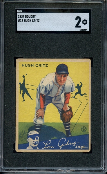 1934 GOUDEY 17 HUGH CRITZ SGC GOOD 2