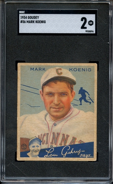 1934 GOUDEY 56 MARK KOENIG SGC GOOD 2