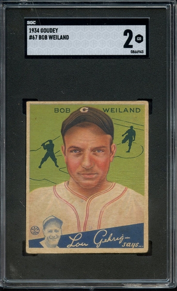 1934 GOUDEY 67 BOB WEILAND SGC GOOD 2