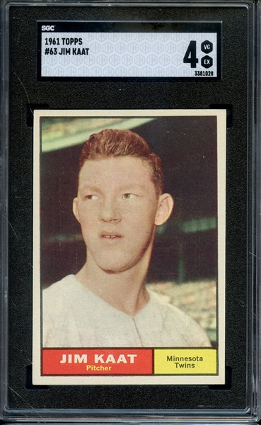 1961 TOPPS 63 JIM KAAT SGC VG-EX 4