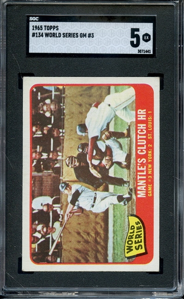 1965 TOPPS 134 WORLD SERIES GAME 3 MICKEY MANTLE CLUTCH HR SGC EX 5