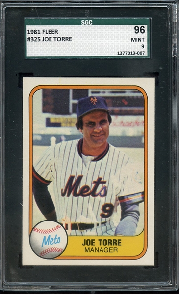 1981 FLEER 325 JOE TORRE SGC MINT 96 / 9