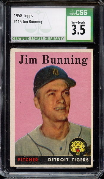 1958 TOPPS 115 JIM BUNNING CSG VG+ 3.5