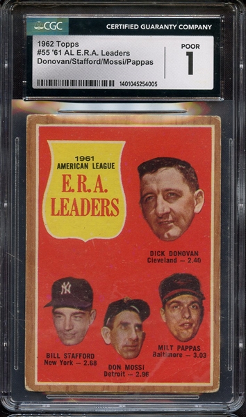 1962 TOPPS 55 AL ERA LEADERS CGC POOR 1